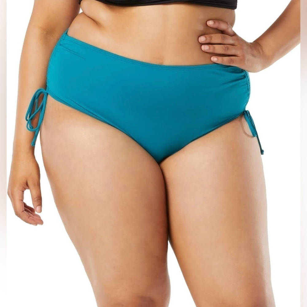 BEACH HOUSE Plus Size Hayden Side Tie High Waisted Swimsuit Bottom in Lagoon
